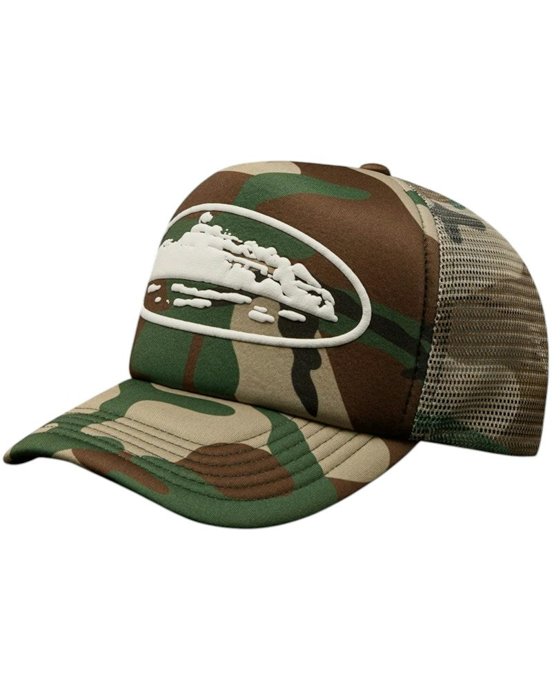 Corteiz Island Puff Print Trucker Hat - Woodland Camo