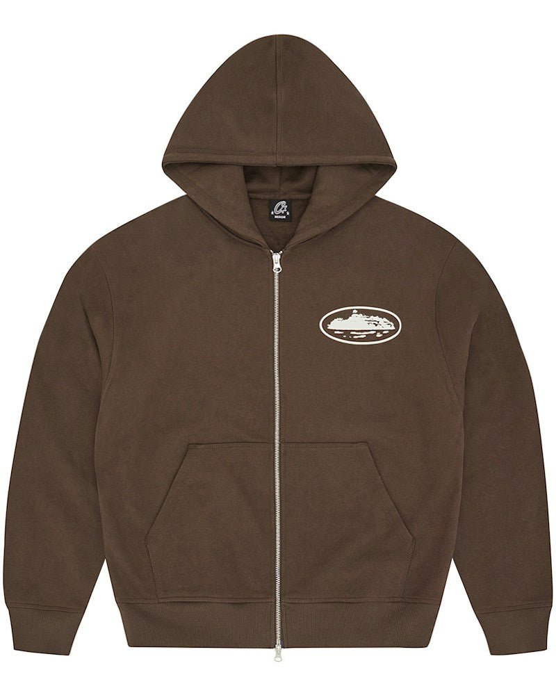 Corteiz Island Puff Print Zip Hoodie - Brown