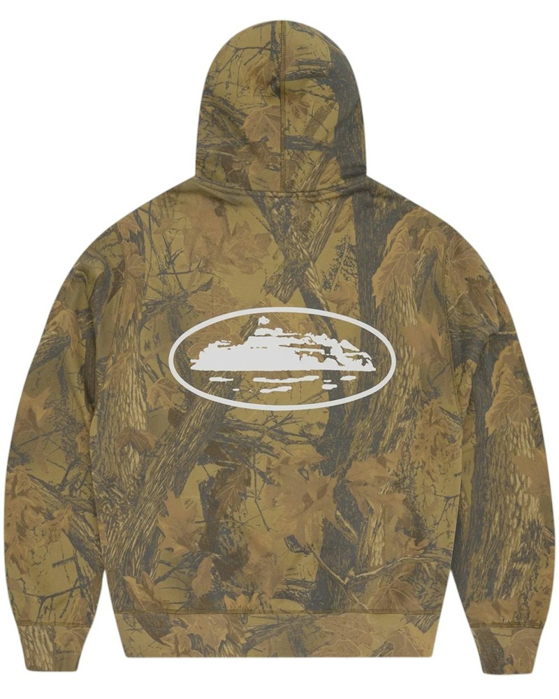 Corteiz Island Puff Print Zip Hoodie - Forest Camo