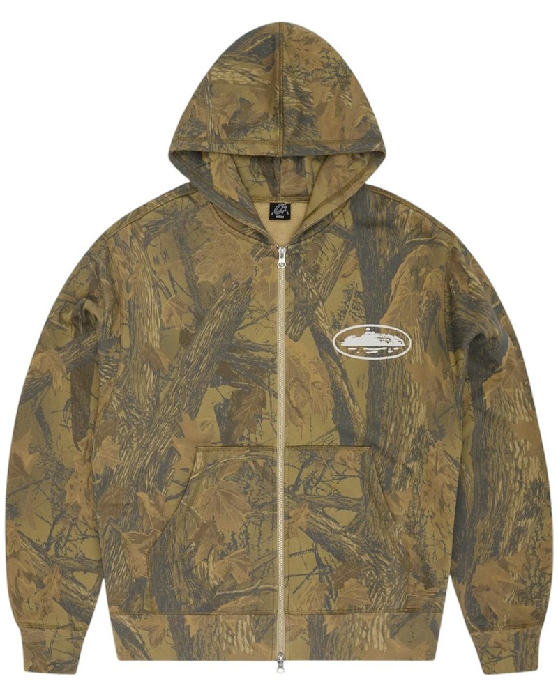 Corteiz Island Puff Print Zip Hoodie - Forest Camo