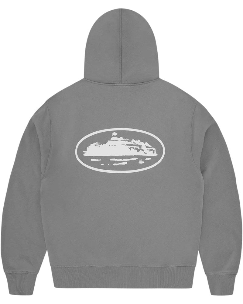 Corteiz Island Puff Print Zip Hoodie - Gully Grey