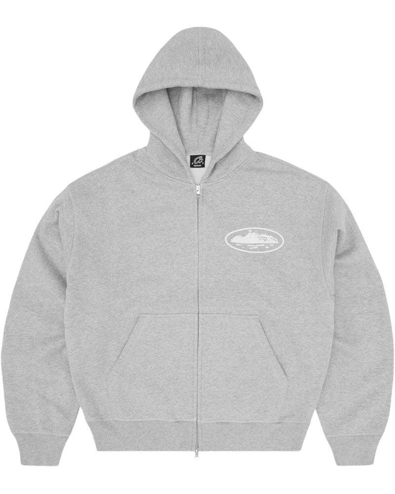 Corteiz Island Puff Print Zip Hoodie - Heather Grey
