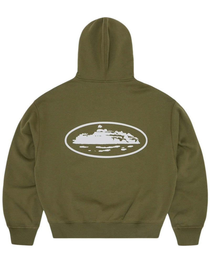 Corteiz Island Puff Print Zip Hoodie - Olive