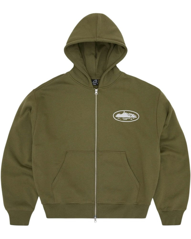 Corteiz Island Puff Print Zip Hoodie - Olive