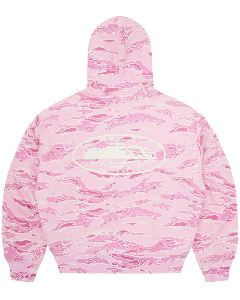 Corteiz Island Puff Print Zip Hoodie - Pink Tiger Camo