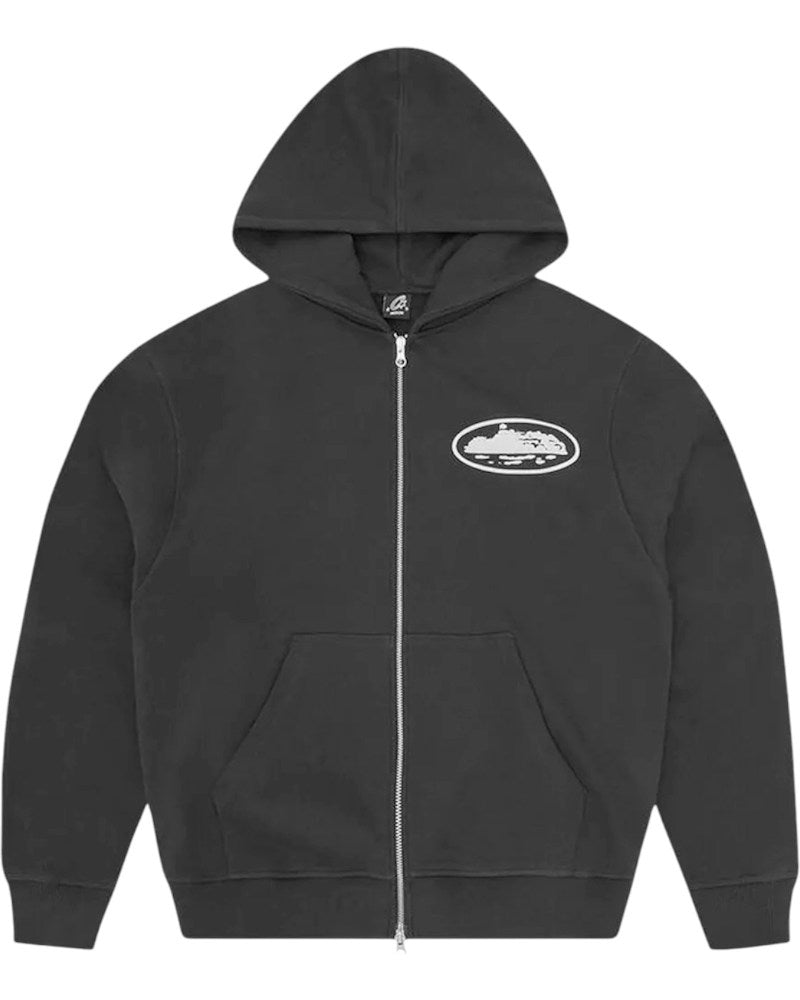 Corteiz Island Puff Print Zip Hoodie - Washed Black