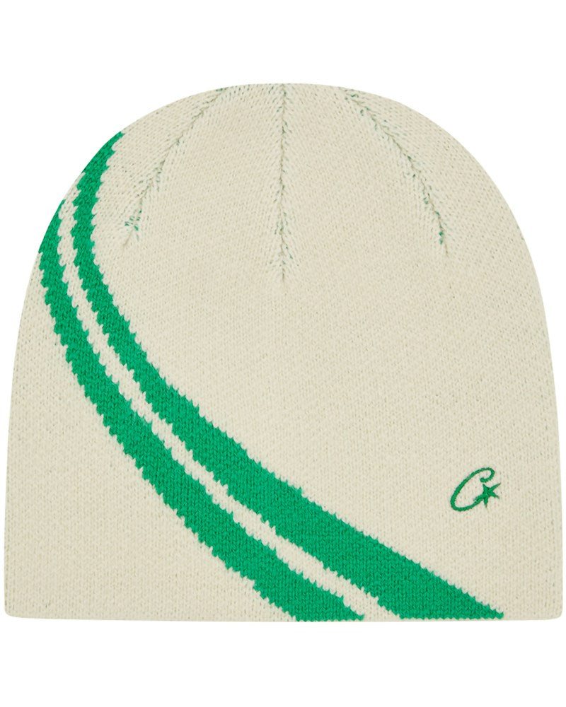 Corteiz Knit Stripe V2 Beanie - Green/Cream