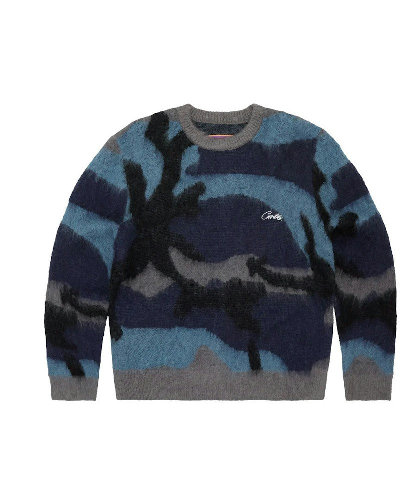Corteiz Mohair Knit Sweater - Ocean Camo
