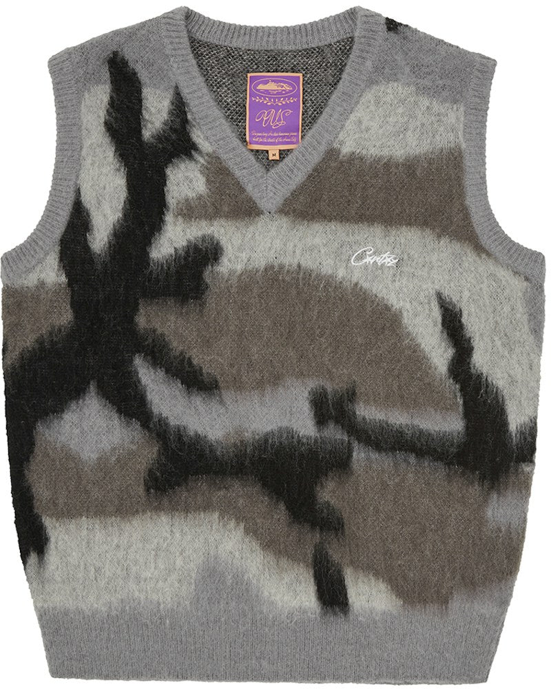 Corteiz Mohair Knit Vest - Grey Camo