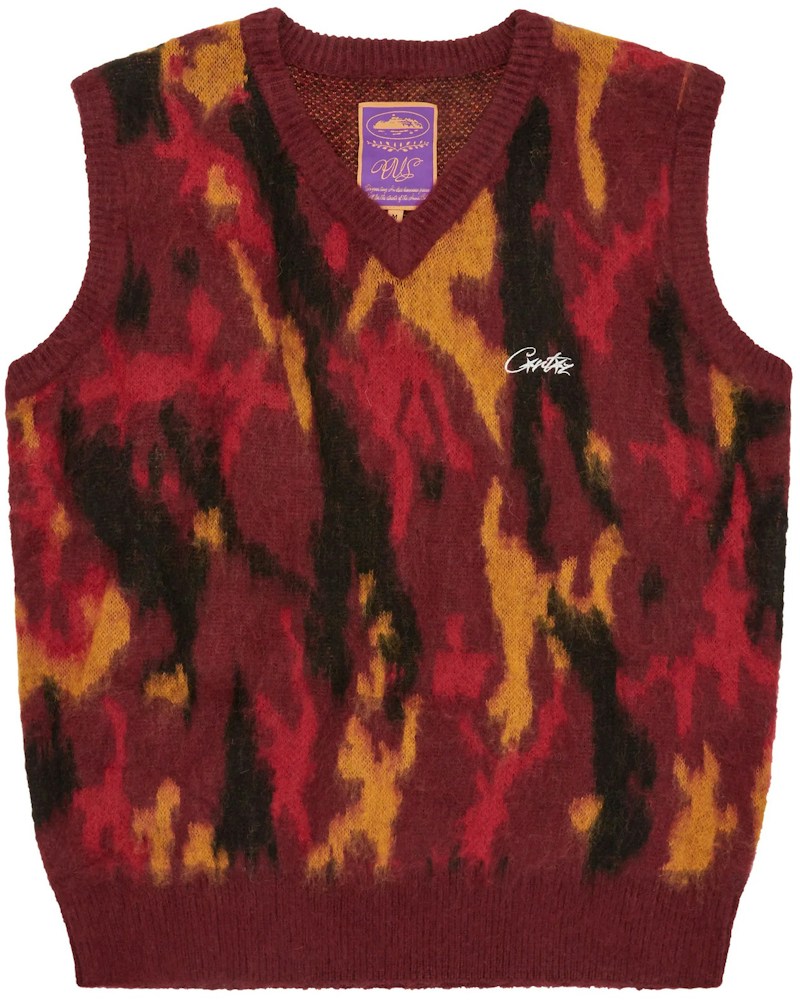Corteiz Mohair Knit Vest - Red Camo