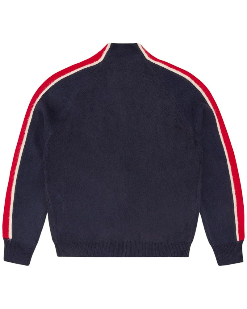 Corteiz Multi Stripe Knit Zip Up Top - Navy