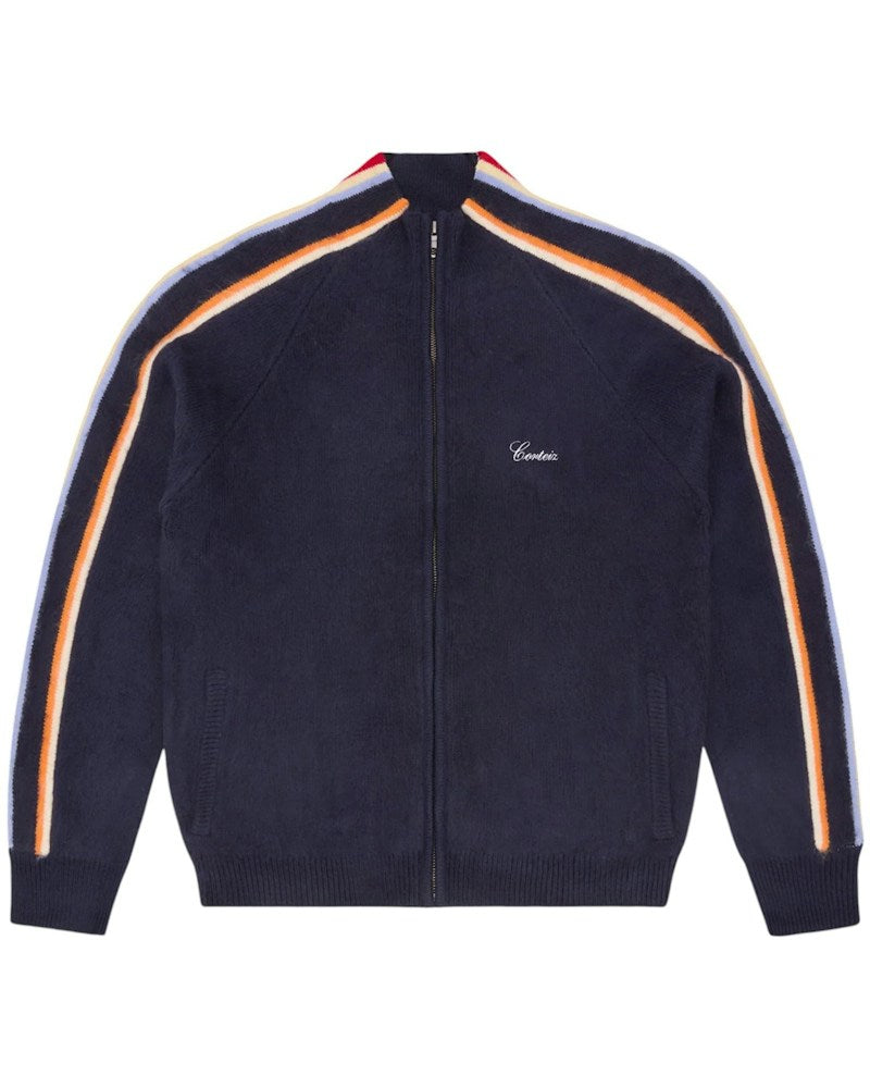 Corteiz Multi Stripe Knit Zip Up Top - Navy