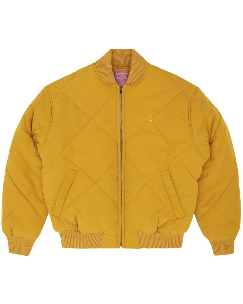 Corteiz Olde English Quilted Bomber Jacket - Yellow