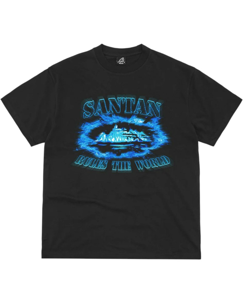 Corteiz Santan Alcatraz Tee - Black/Blue Flame