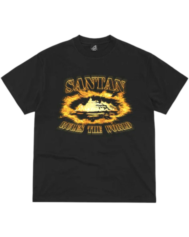 Corteiz Santan Alcatraz Tee - Black/Orange Flame