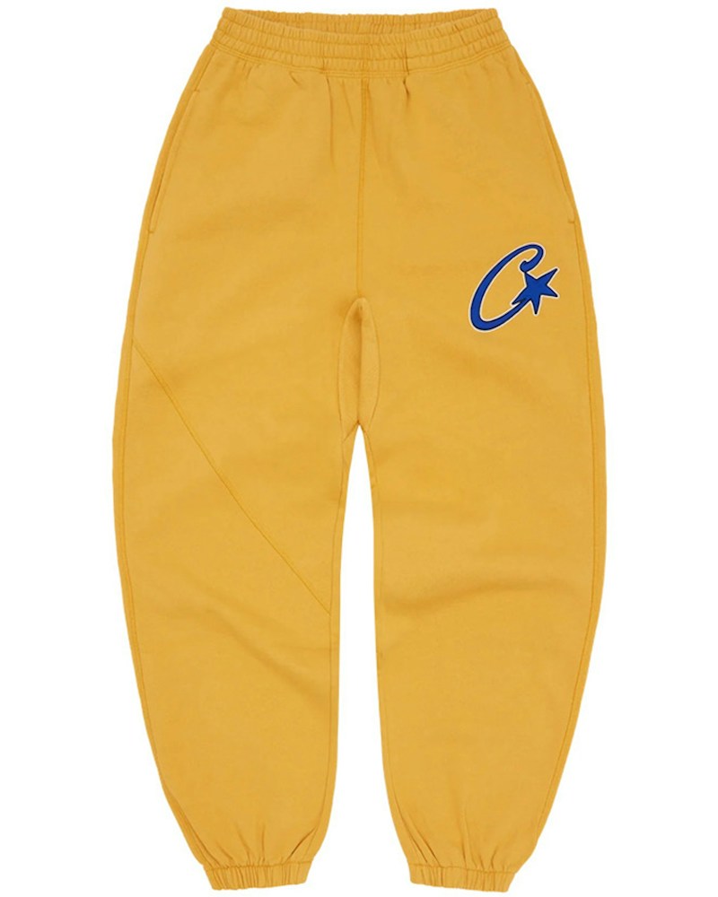 Corteiz Satin C Star Appliqué Bottoms - Mustard