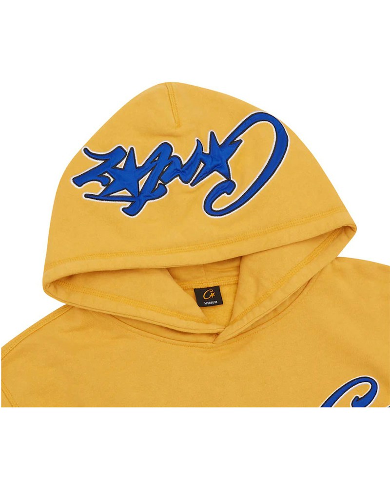 Corteiz Satin C Star Appliqué Hoodie - Mustard