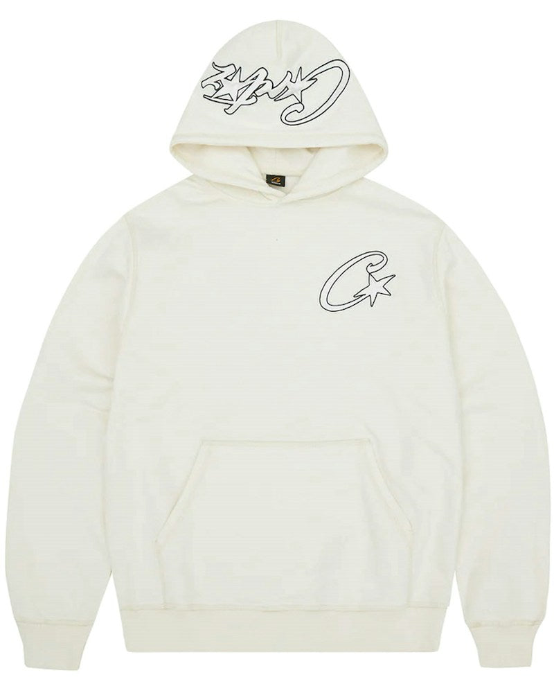 Corteiz Satin C Star Appliqué Hoodie - Off White