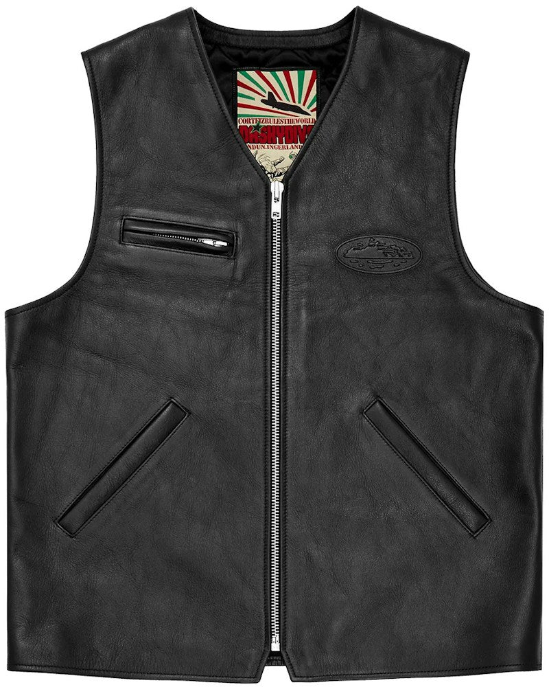 Corteiz Skydive Leather Vest - Black