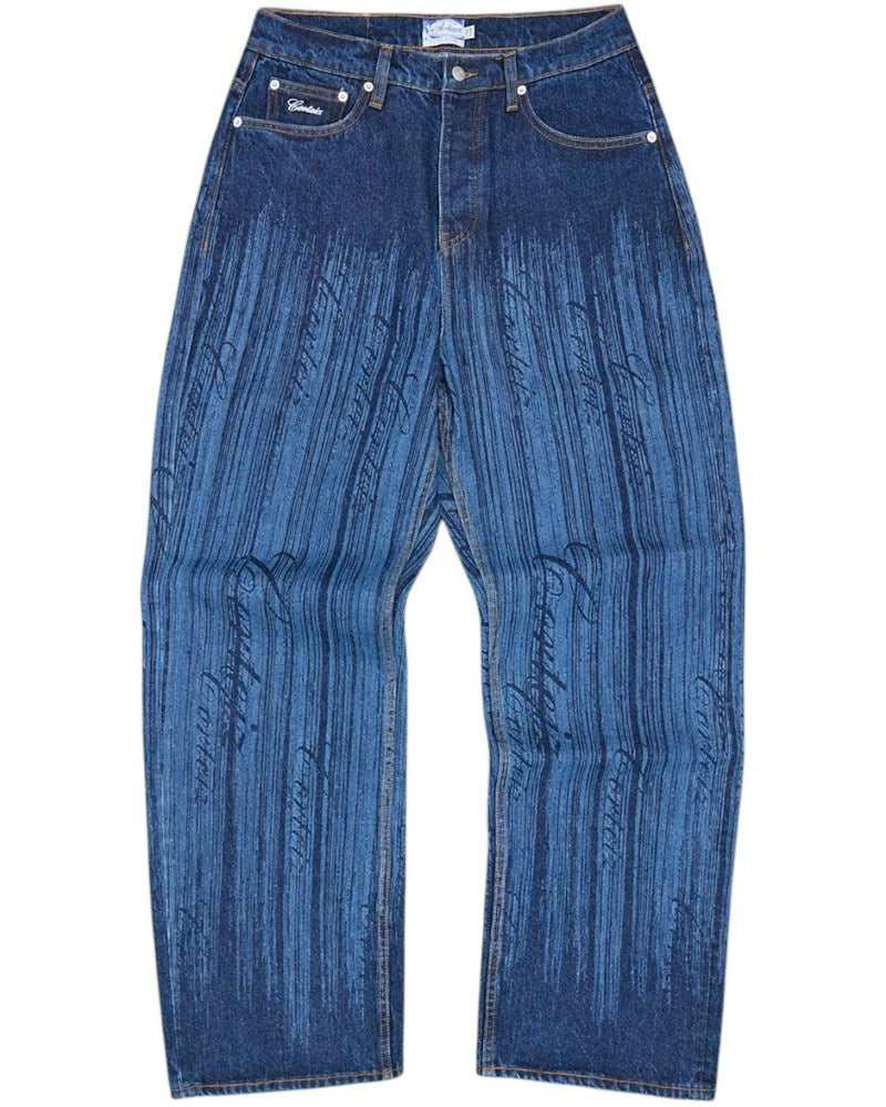 Corteiz Strike Baggy Jeans - Dark Wash