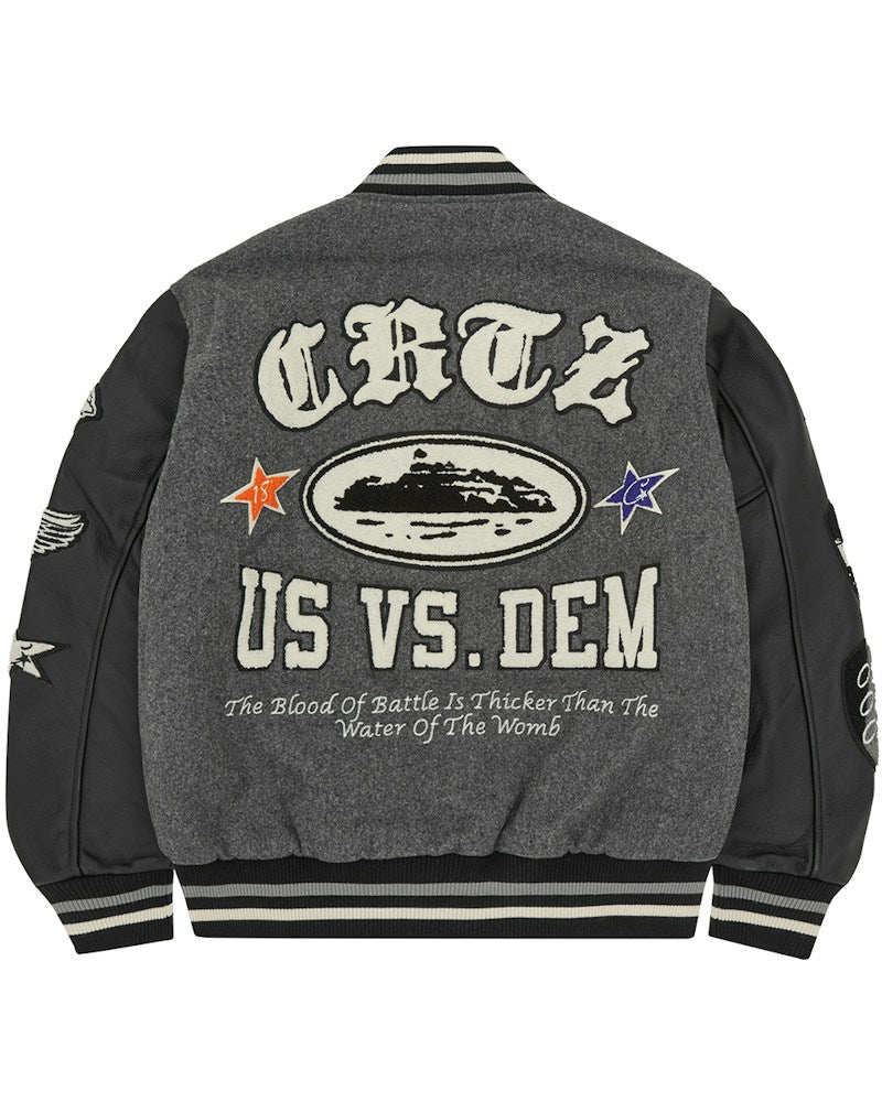 Corteiz Us Vs Dem Varsity Jacket - Grey