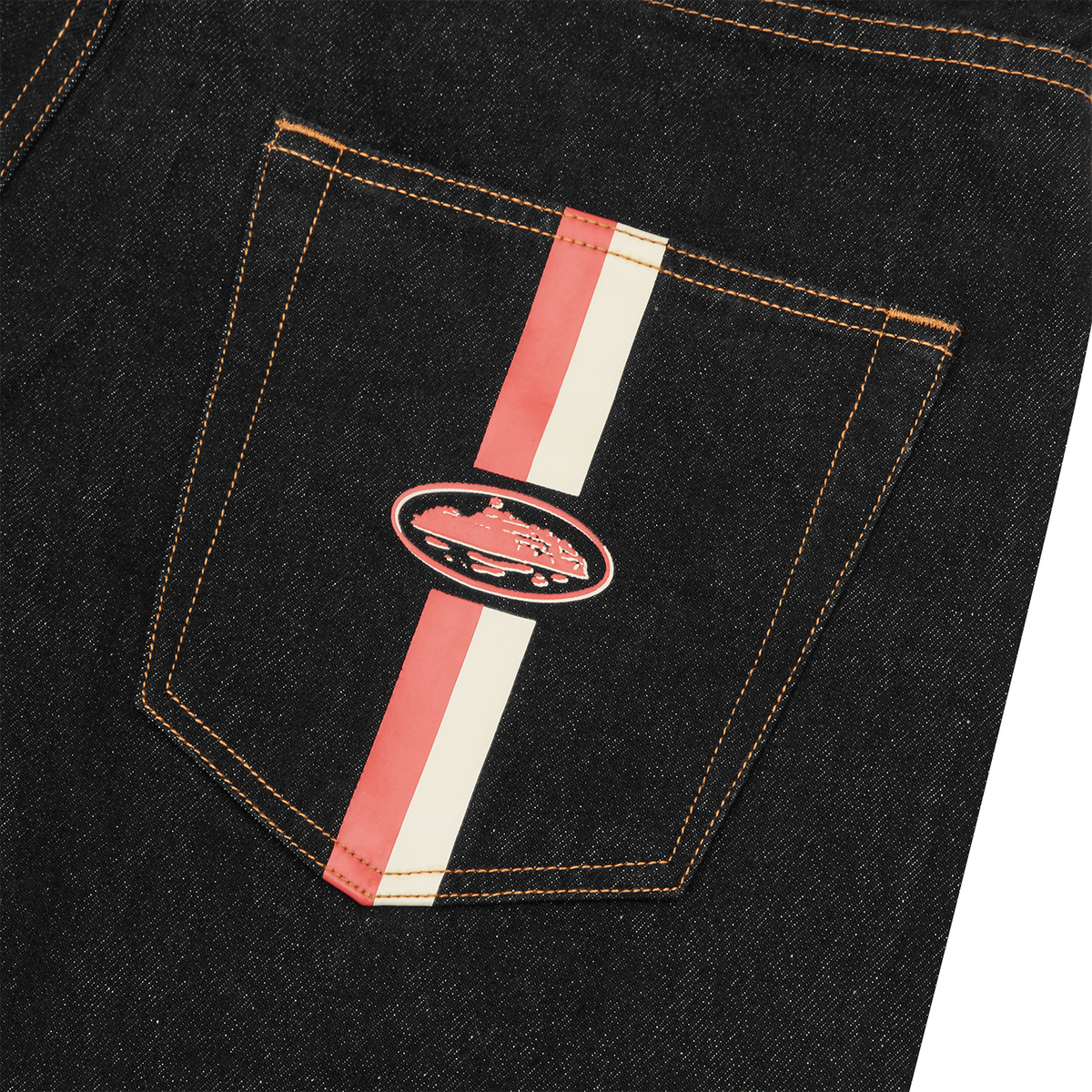 Corteiz Dual Stripe Denim Short - Washed Black