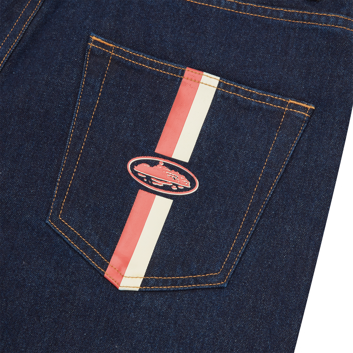 Corteiz Dual Stripe Denim Short - Washed Indigo