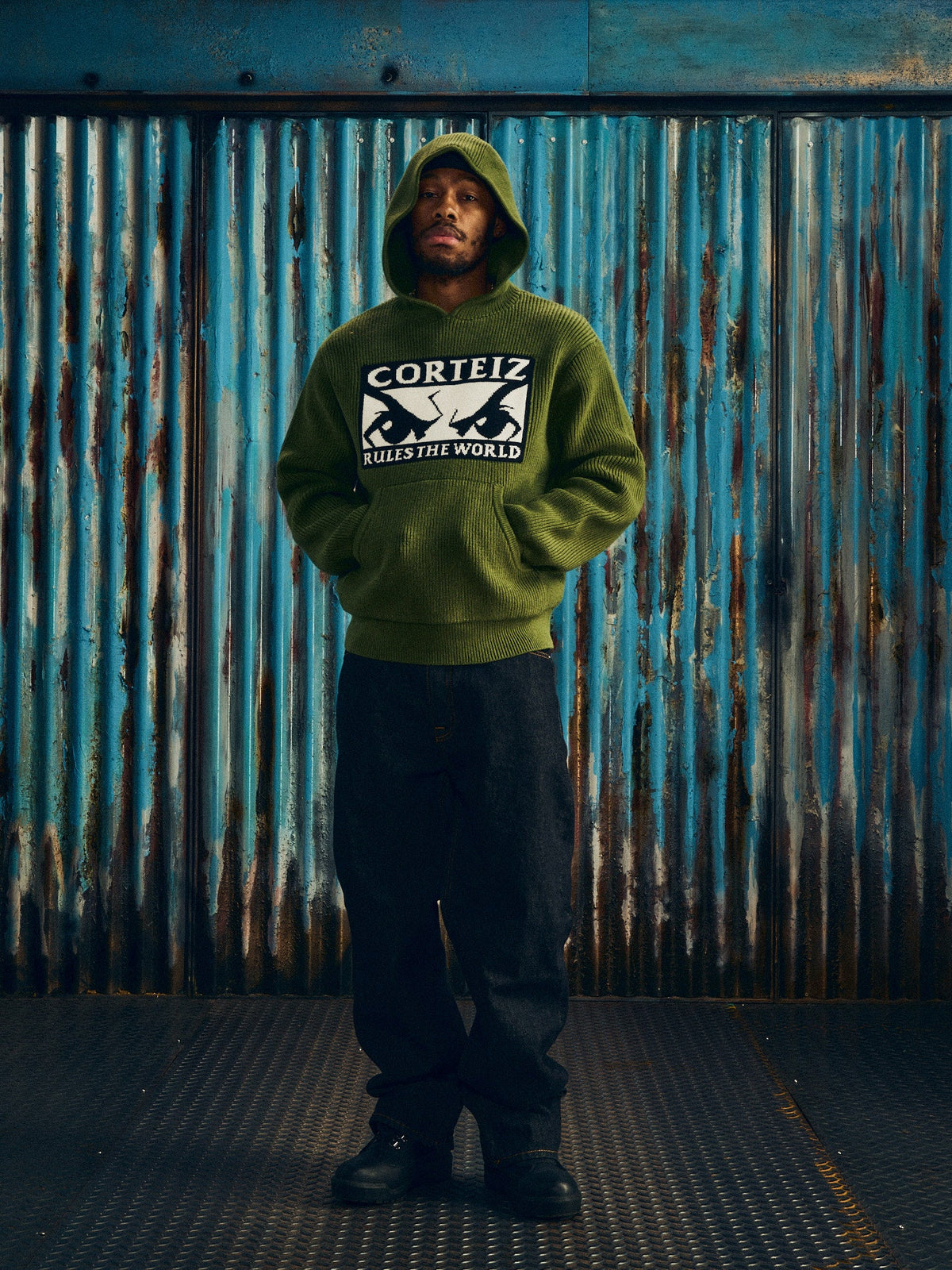 Corteiz Huey Knit Hoodie - Olive