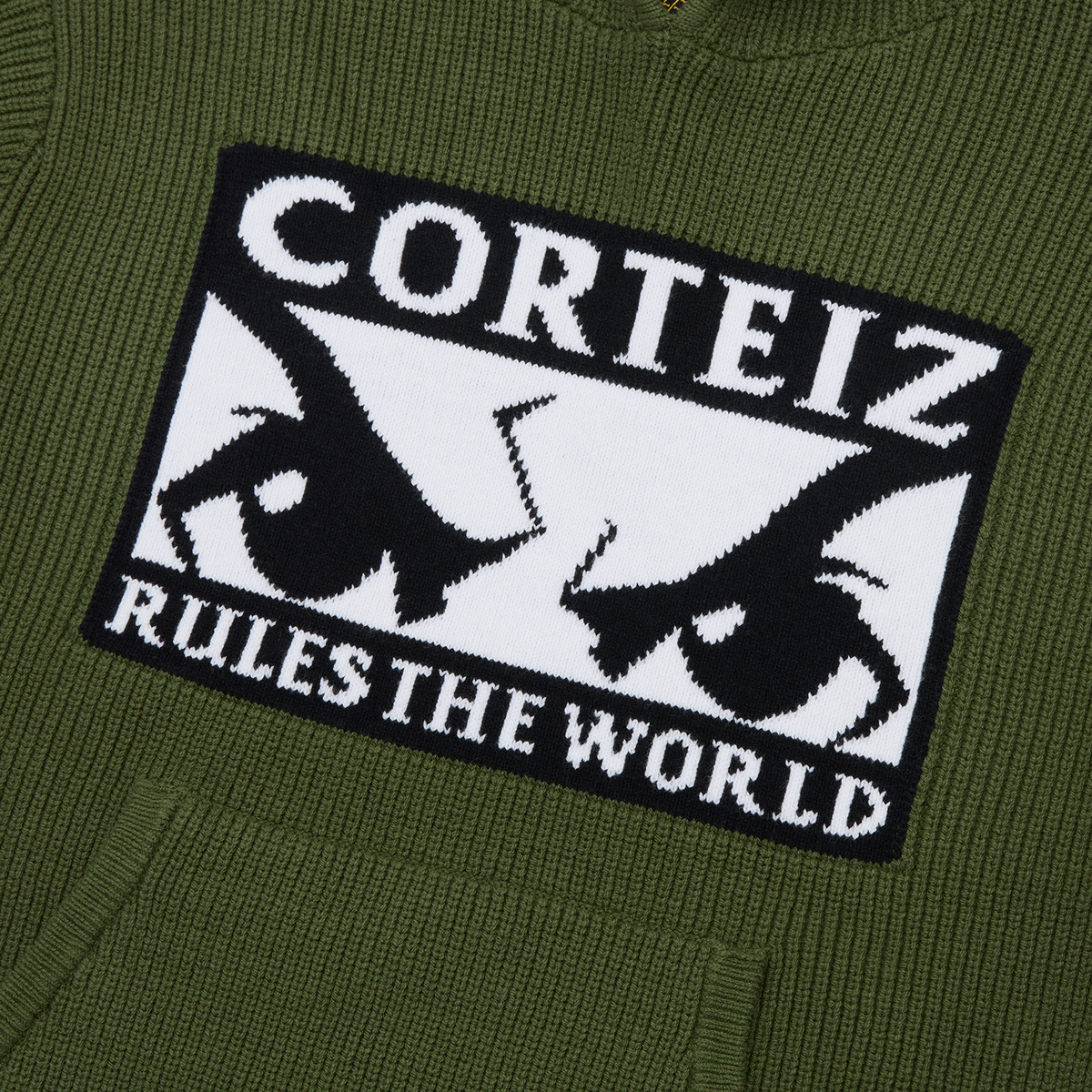 Corteiz Huey Knit Hoodie - Olive