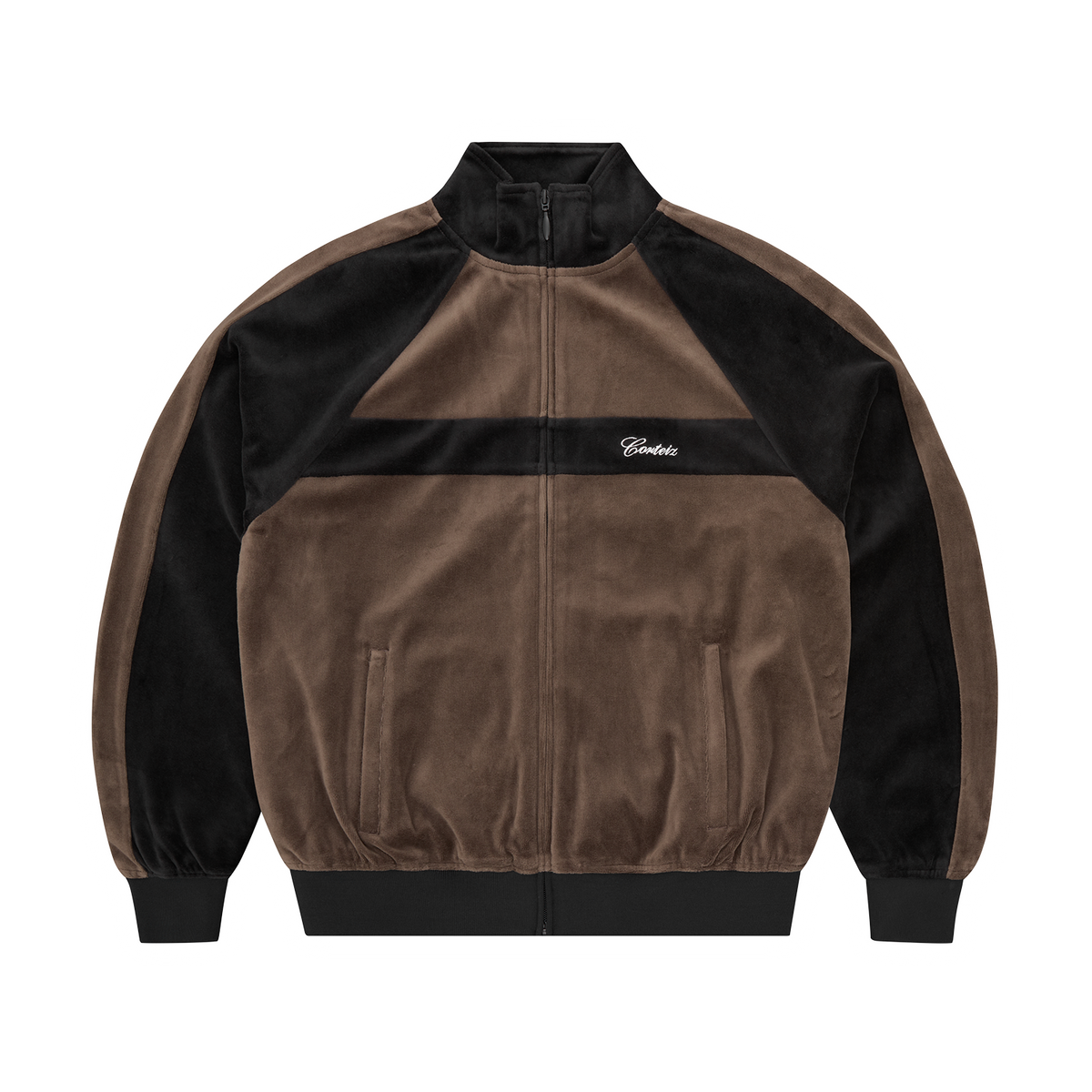 Corteiz Pista Velour Track Jacket - Black/Brown