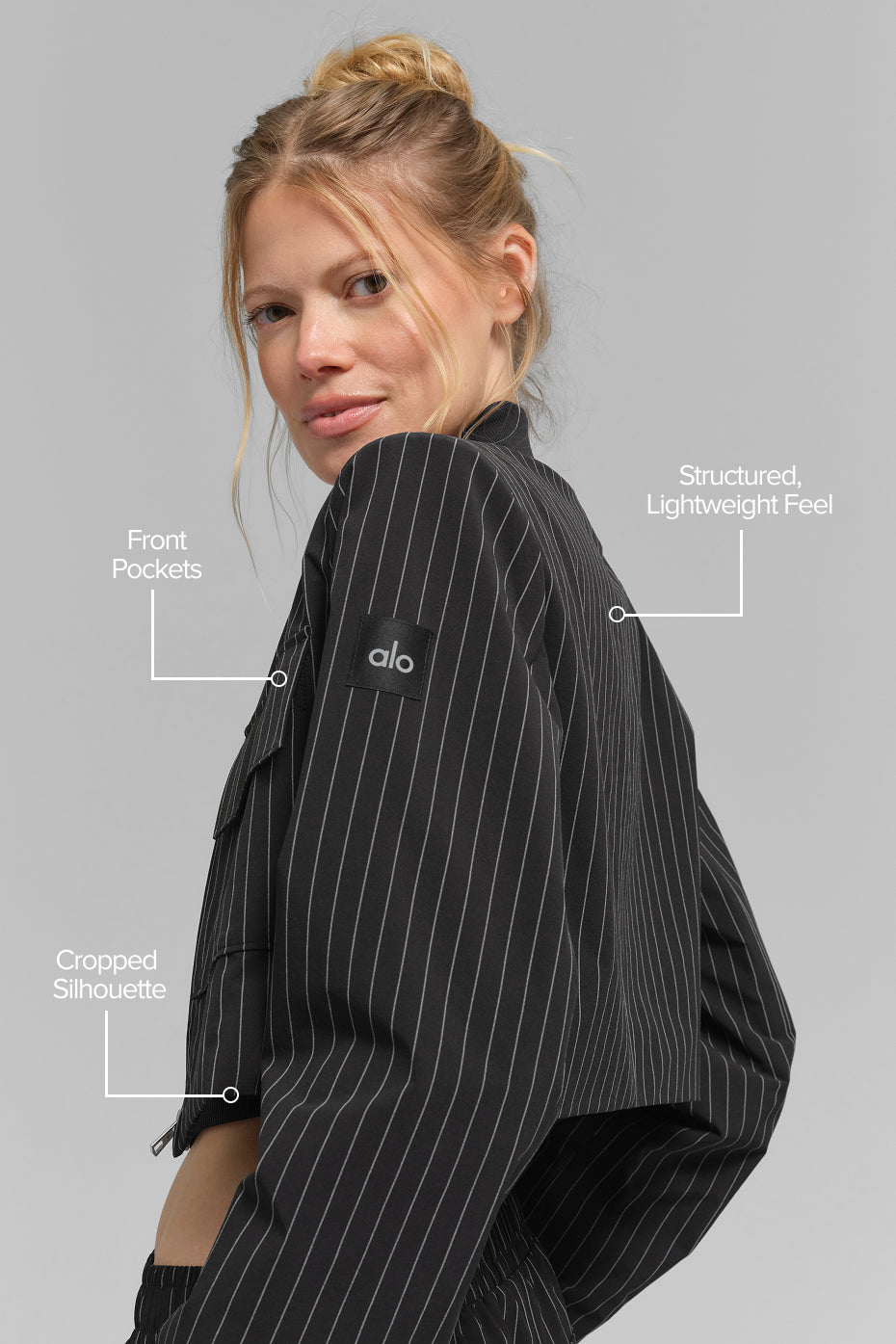 Short Pinstripe Full-Zip Jacket