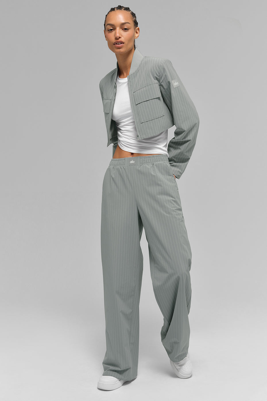Short Pinstripe Full-Zip Jacket