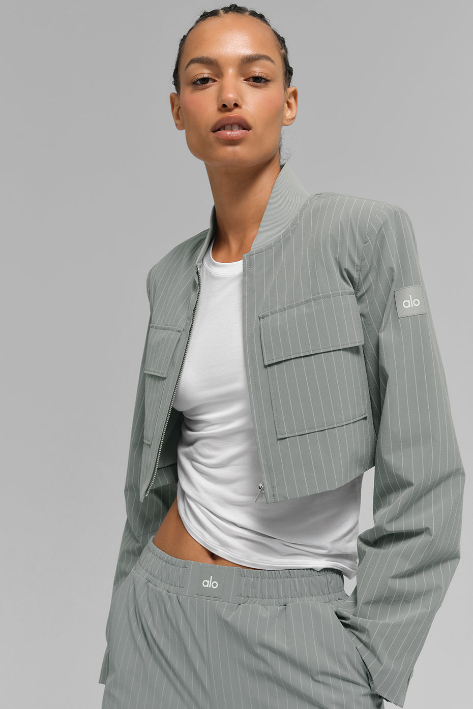 Short Pinstripe Full-Zip Jacket