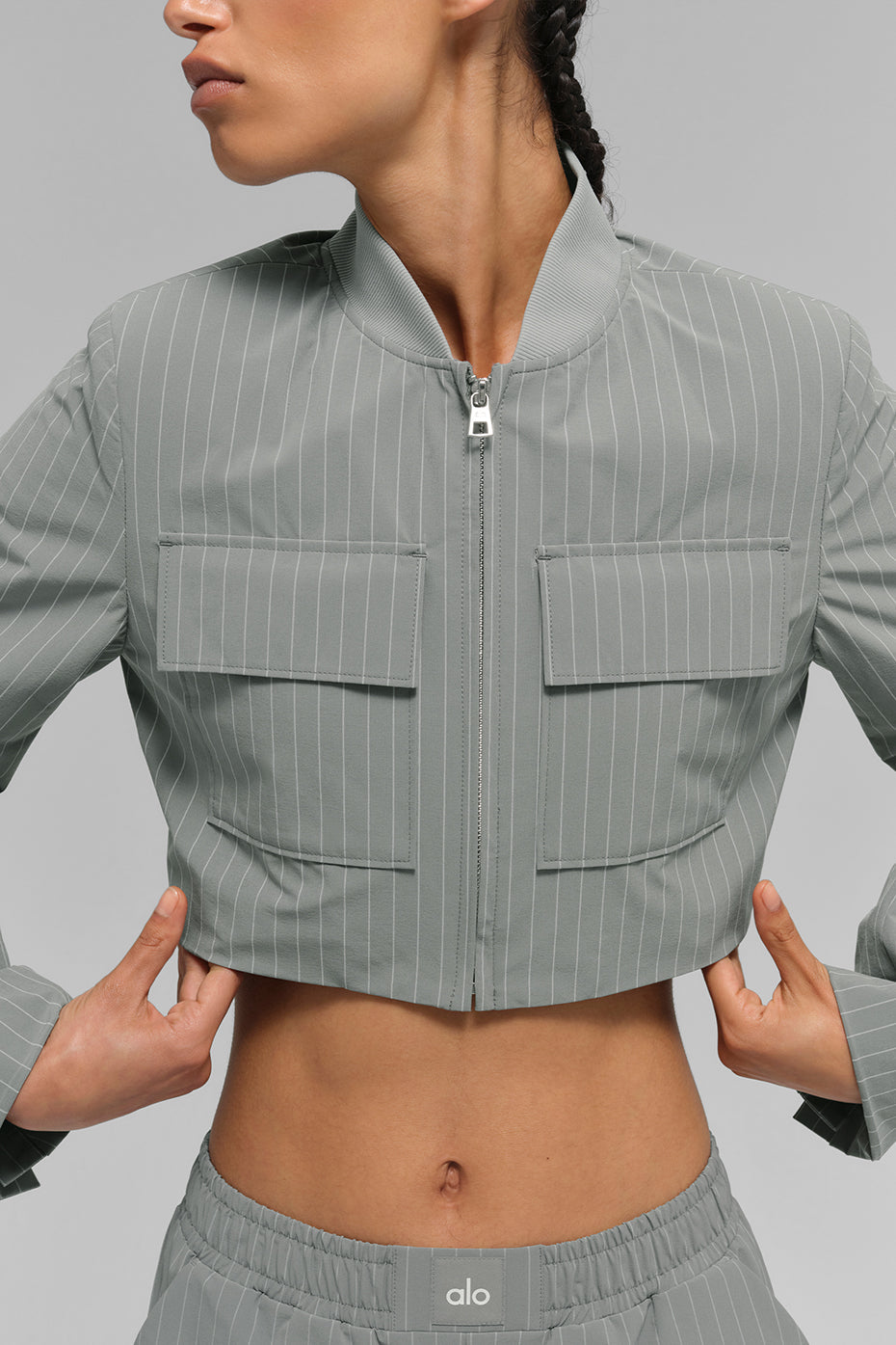 Short Pinstripe Full-Zip Jacket